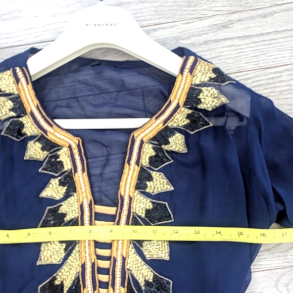 Women's Navy & Gold Sheer Kurta With Gold Embellishments - size XS New - Picture 3 of 6